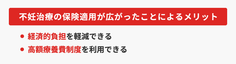 ＜不妊治療の保険適用が広がったことによるメリット＞・経済的負担を軽減できる・高額療養費制度を利用できる