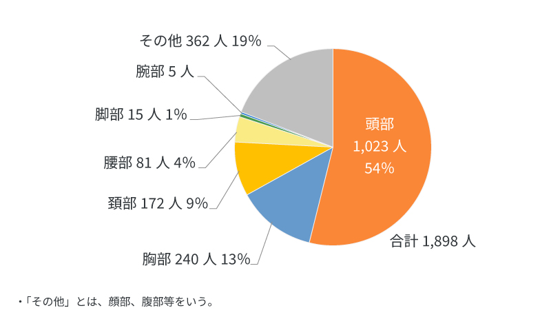 自転車乗車中死者の人身損傷主部位別(致命傷の部位)
(2018~2022年合計)