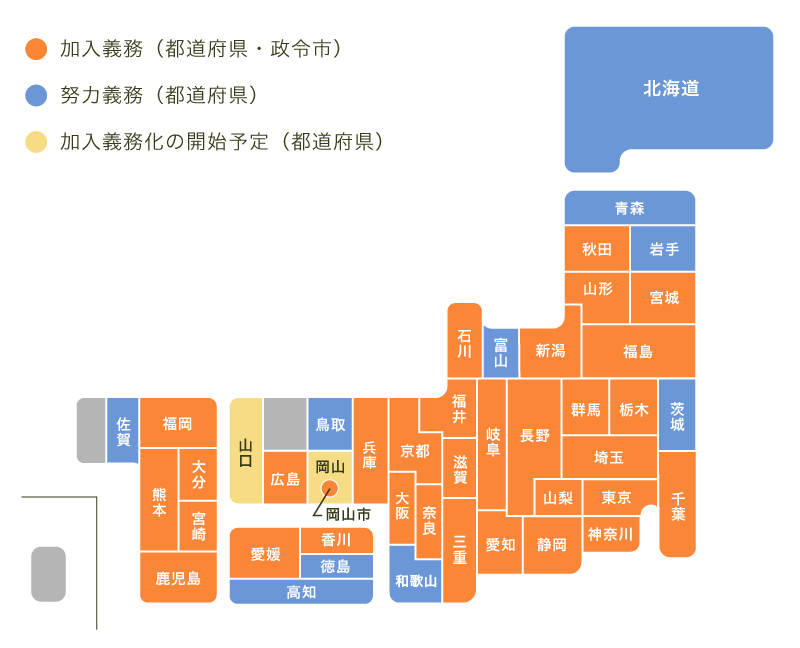 自治体の自転車保険加入の義務化に関する条例の制定状況（2024年8月現在）