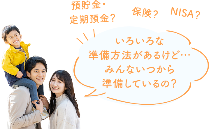預貯金・定期預金？ 保険？ NISA？ いろいろな準備方法があるけど…みんないつから準備しているの？