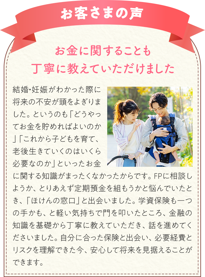 お金に関することも 丁寧に教えていただけました