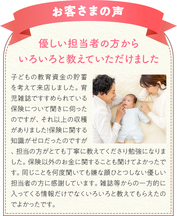 優しい担当者の方から いろいろと教えていただけました